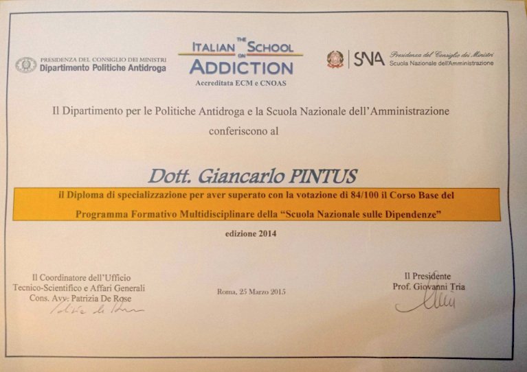 giancarlo pintus psicologo Specializzazione Italian school addiction